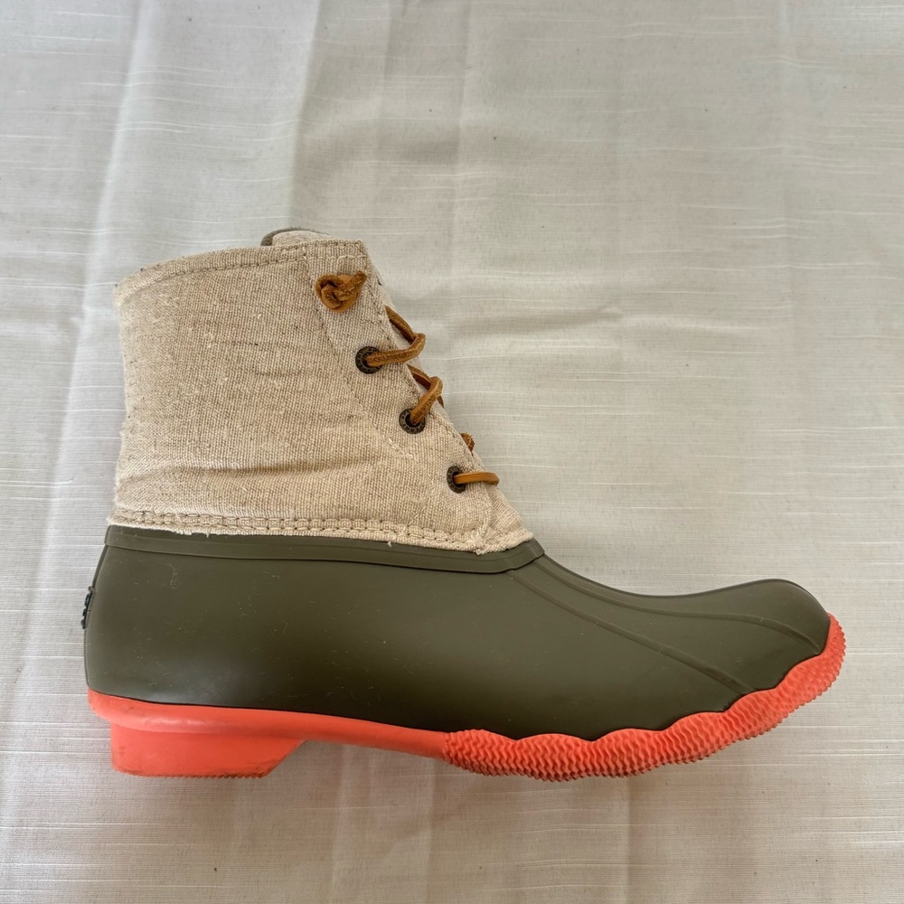 Sperry Duck Boots Orange Green Rain Winter Boots Womens Size 9.5 - Picture 2 of 11